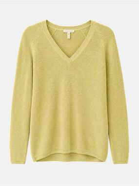 Eileen Fisher Organic Yellow Linen & Cotton V-Neck Knit Sweater | Women’s S/P